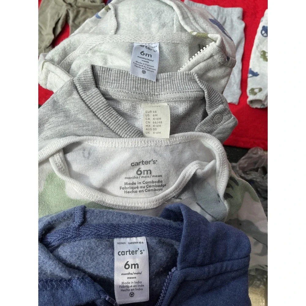 Carter's H&M Baby Boy Outfit Set Bundle 6M Blue Grey Dinosaur Car 7pc Good
